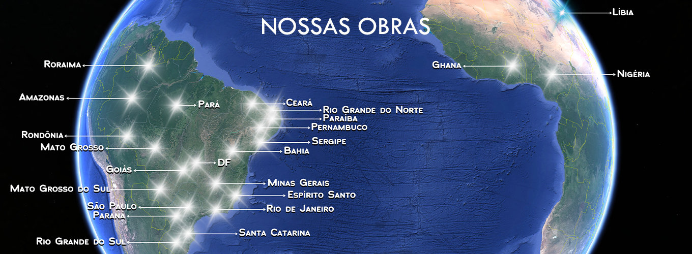 Mapa de atuação da Sresnewsky em projetos de acústica no Brasil